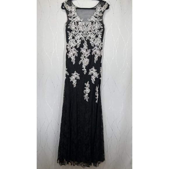JVN by Jovani Black Lace White Embroidered Formal Gown $595 - Picture 3 of 14
